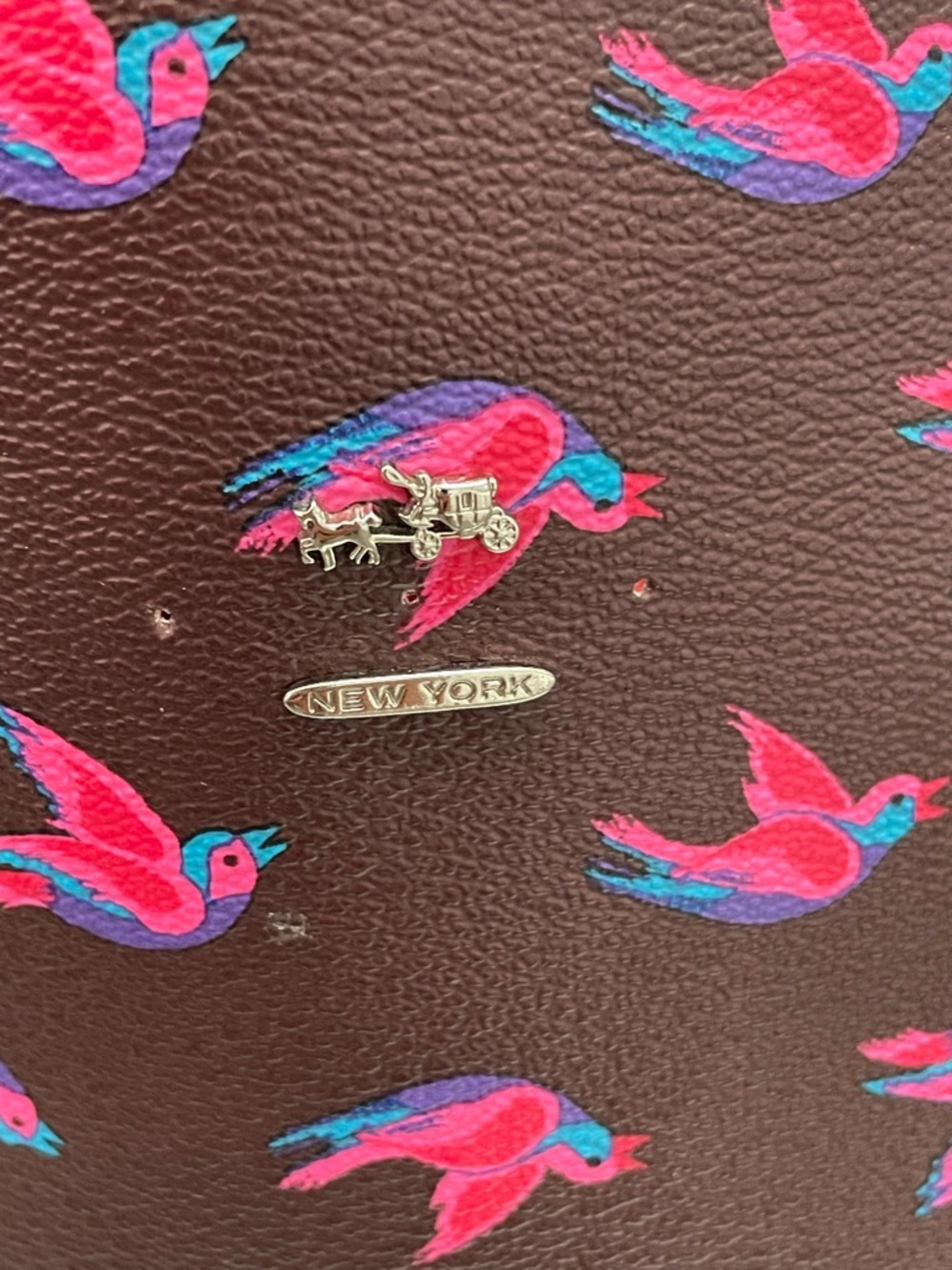 Coach reversible Maroon Tote with Pink Bird Motif - Picture 7 of 15